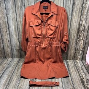 Black Label by C'est Toi Rust Orange Tencel Utility Zip Front Shirt Dress Large